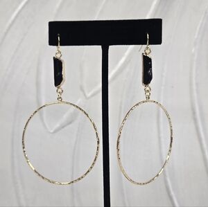 "Kansas" Black Stone Gold Hoop Earrings by Leslie Curtis